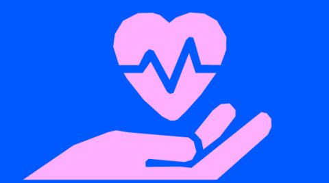Icon of pulsing heart in open palm