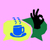 Illustration of coffee cup and hand doing 'ok' gesture